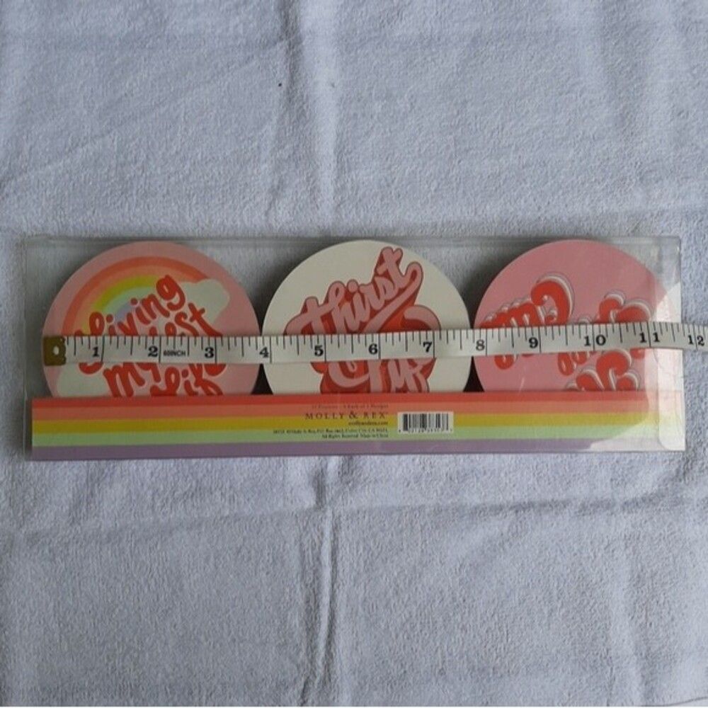 Molly & Rex "Optimistic Messages" Set 12 Coasters Rainbow Retro - Picture 3 of 11